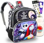 Disney Nightmare Before Christmas Mini Backpack for Girls - Bundle 12 Jack Skellington Backpack with Front Pocket Plus Stickers, Water Bottle, More | Jack and Sally Backpack, Multicolor, Jack