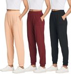 3 Pack Womens Pants Athletic Sweatpants Joggers Yoga Pajama Hiking Golf Gym Lounge Casual Pockets Sleep Activewear Running Summer Workout High Waisted Teen Active Athleisure Ribbed Ladies PJ