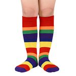 Zando Kids Knee High Socks Baby Kids Crazy Socks Toddler Soccer Socks Youth Baseball Socks Boys Tube Striped Knee Socks for Girls Kids Ski Socks Thigh High Stockings 04 Rainbow One Size