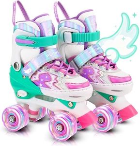 Kids Roller Skates for Girls Boys Ages 5-8, Toddler Roller Skates for Ages 8-12, 4 Size Adjustable Light Up Wheels Rollerskates for Beginners Outdoor Indoor