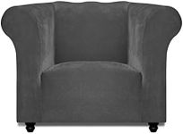 Easy-Going Stretch Velvet Chesterfield Style Couch Slipcover for Living Room, Soft Non-Slip Sofa Cover Furniture Protector for Dogs (Chair, Gray)