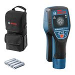 Bosch Professional Wall Scanner D-tect 120 (4 x AA Batteries, max. Detection Depth Plastic Pipes/Wooden Studs/Live Cable/Magnetic Metal/Non-Magnetic Metal: 60/38/60/120/120 mm, Protective Bag), Blue