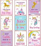 Zonon 9 Pcs Unicorn Wall Decor Girls Unicorn Art Prints Inspirational Rainbow Bedroom Decor Cute Motivational Unframed Flower Poster for Kids Nursery Room Decoration Christmas Birthday Gift, 8" x 10"