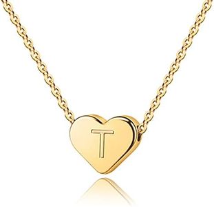 TINGN Minuscule Initiale Coeur Collier Femme, Coeur Plaqué Or 14K Pendentif Lettre Collier pour Femmes Filles Alphabet Initiale Colliers pour Femmes Adolescentes Filles Initiale Collier pour Femme(T)