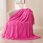 NEWCOSPLAY Super Soft Throw Blanket Hot Pink Premium Silky Flannel Fleece 3D Ribbed Jacquard Lightweight Bed Blanket All Season Use (Hot Pink Ribbed, Throw(50"x60"))