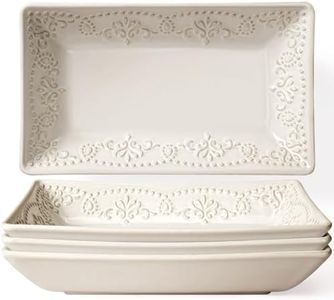Artena Ceramic Pasta Bowls Set of 4-9.85 Inch Large Salad Bowls, 25 oz Serving Bowls for Soup, Dinner & Party - Embossed Microwave Safe Kitchen Dishes, Rectangle Plates (Damask Floral)