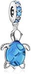 Lkwidi Murano Glass Sea Turtle Dangle Charm 925 Sterling Silver Pendant,Girl Jewelry Beads Gifts for Pandora Women Bracelet&Necklace, Silver, Cubic Zirconia