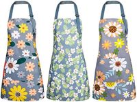 BOUMUSOE 3 Pack Floral Aprons with Pocket, Blooming Womens Aprons Waterproof Adjustable Cooking Aprons for Kitchen Gardening and Salon