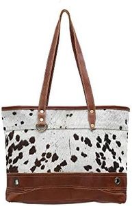 Leather and animal hair shoulder handbag