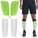 Dokpav Football Shin Guard Socks + Shin Pads Sleeves Double Layer Mesh Breathable for Football Games Beginner Elite Athlete Running Jogging Fitness - Children Boys Girls Men (Adult：White + Green)