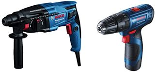 Bosch Concrete, Steel & Wood Gbh 220 Corded Electric Professional Rotary Hammer (720Watt, 2.0J, 2.3 Kg) & 06019G81F2 GSB-120 - Li Cordless Drill Driver, Double Battery (Blue)