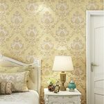 KeTian European Luxury Styel PVC 3D Damask Deep Embossed Wallpaper Roll for Living Room Bedroom Beige Color 0.53m (1.73' W) x 10m(32.8'L)=5.3m2 (57 sq.ft)