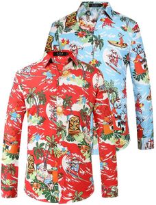 SSLR Mens Christmas Shirts Santa Claus Party Button Down Long Sleeve Shirts for Men (Large, Blue and Red)