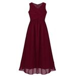 iEFiEL Kids Big Girls Juniors Sleeveless Chiffon Wedding Long Bridesmaid Party Flower Girl Dress Burgundy 12