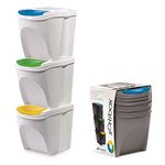 KrysGo 20 Litre Large Stackable Recycling Sorting Colour Coded Plastic Bins with Hinged Lids (White, Set of 3)