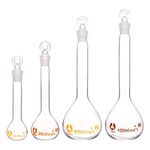 OLYCRAFT 4pcs Volumetric Flask 10ml/25ml/50ml/100ml Volumetric Flask Set With Glass Cap Durability & Chemical Resistance Glass Bottle for Laboratory Project