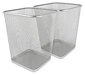 Greenco Wastebasket for Home or Office, 2-Pack, 6 Gallon Silver Mesh Square Trash Cans, Lightweight, Sturdy for Under Desk, Kitchen, Bedroom, Den, Dorm Room, or Recycling Can