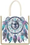 DIY Diamond Painting Canvas Tote Bag with Wolf Dreamcatcher Design, Artistic Diamond Art Handbag for Adults, Reusable Crystal Art Storage Bags with Handles, Portable Storage Bag for Woman Man