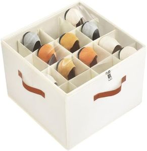Corkovia Organizador de Zapatos Ajustable para Armario, Cajas Almacenaje Zapatos de Tela con Cubierta Transparente, Shoe Organizer Plegable con 3 Asas, Guarda Zapatos Apta para 8-16 Pares, Beige