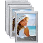 Icona Bay 7x5 inch Picture Frames (Silver, 6 Pack) Beautifully Detailed Moulding, Contemporary Picture Frame Set, Wall Mount or Table Top, Inspirations Collection