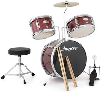 Kids Drum Set, 3 Piece Junior Drum Set with with Cymbal, Tom, Bass Drum, Drumsticks, Bass Pedal and Drum Stool, Beginner Musical Instruments for Kids Boys and Girls, Red