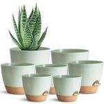 SE SUN-E Self Watering Plant Pot with Drainage Hole,Plant Pots Outdoor Flower Pots for Indoor Plants,Modern Green Plastic Self Watering Planters Succulent Pot 7pcs/Set