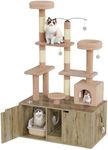 YITAHOME 71 Inch Cat Tree with Double Cat Litter Box Enclosure, Litter Box Furniture Hidden for 2 Cats, All-in-one Litter Box Furniture with Cat Tower Condo Food Station and Large Platform, Grey