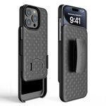 Aduro Combo Case with Kickstand & Holster for iPhone 15 Pro, Slim Shell & Swivel Belt Clip Holster, with Built-in Kickstand for Apple iPhone 15 Pro (6.1")