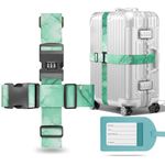 Luggage straps with locks，lockable luggage straps with luggage labels for suitcases，Cross Suitcase straps with lock,personalised luggage straps for suitcases,suitcase belts,luggage straps (Green)