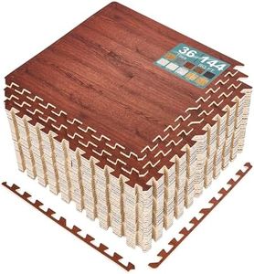 Sorbus 144 Sq. Ft. Wood Grain Floor Tiles Foam Mat EVA Interlocking Mats Tile 3/8-Inch Thick Flooring Wood Puzzle Exercise Mats w/Borders - Home Playroom Basement, Apartment, Trade Show, Baby, Dance