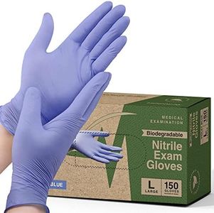 Biodegradable Disposable Medical Gloves Large - 150 Count - Violet Blue Nitrile Gloves - Medical Exam Powder and Latex Free Gloves - Surgical and Dental Grade with Textured Fingertips