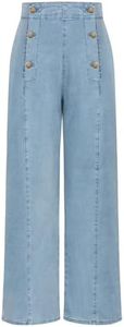 Belle Poque 2024 Stretch Sky Blue Jeans for Women High Waisted Wide Leg Button Up Denim Pants Trousers with Pockets Large