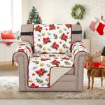 H.VERSAILTEX Chair Slipcover Christmas Chair Cover Water Resistant Couch Cover Washable Chair Cover Non-Slip Fabric Furniture Protector for Pets(Armchair, Red Poinsettia/Beige)