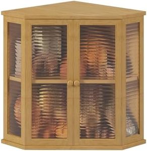 WouZglk Extra Large Corner Bread Box for Kitchen Countertop, 16.5 inch Bamboo Double Layer Bread Storage with Glass Wavy Door Panel, Eco-Friendly and Stylish Design