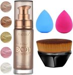 PHOERA Body Shimmer Oil, Body Bronzer Shimmer Oil,Body Glow Oil Shimmer Highlighter Luminizer Body Illuminator with Body Makup Bursh,Self Tanning Lotion,1oz/Jars (101 Rose Gold)