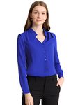 Allegra K Women's Work Office Blouse Button Up Long Sleeve V Neck Chiffon Shirt Royal Blue 8