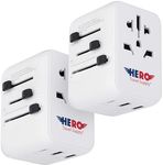 Hero Universal Adapter (2 USB-A & 1 USB-C) - Power Plug for US Europe France UK Ireland Thailand NZ Australia 100+ Countries (2-Pack)