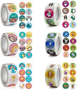 3000 PCS Reward Stickers for Teachers Cartoon Animals Stickers Fun Stickers Reward Stickers for Teacher Encourage Student Round Reward Sticker for Kid (1 Inch, 6 Rolls, 500 Labels/Roll)