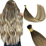 GOO GOO I Tip Hair Extensions Real Human Hair, 3/8/613 Balayage Walnut Brown to Ash Brown and Bleach Blonde 50g 100 Strands 16inch Cold Fusion I Tip Hair Extensions