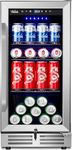15'' Beverage Refrigerator Beer Fridge Under Counter Built-in or Freestanding,127 Cans Beverage Cooler with Glass Door and Lock for Bottles and Cans Beer/Soda/Water/Wine