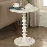 Dream Arts Shoppee Round Wooden Side Table for Living Room with Pedestal End Table (White)