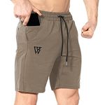 ZENWILL Mens Gym Workout Shorts,Hidden Zip Men's Sports Running Shorts Cotton Athletic Shorts with Pockets(Beige,Medium)