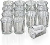 THE TWIDDLERS - 30 Candle Holders Silver & Red Speckled Glass Tea Light Holder - Home Decoration, Table Centerpiece, Kitchen Accessory - 5 x 6cm (30, Silver)