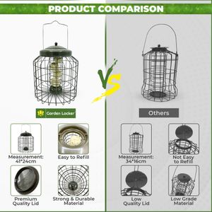 Garden Locker Squirrel Proof Suet Bird Feeder – Large Metal Cage, Weather-Resistant, 41cm Hanging