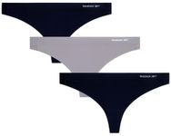 Reebok Women's Underwear - Stretch Performance Thong (3 Pack), Black/Sharkskin/Black, M
