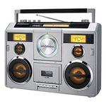 Sound Station Portable Stereo with Bluetooth/CD/AM-FM Radio/Cassette Recorder (Silver)