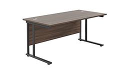 Office Hippo Heavy Duty Rectangular Cantilever Office Desk, Home Office Desk, Office Table, Integrated Cable Ports, PC Desk For Office or Home, 5 Yr Wty - Black Frame/Dark Walnut Top, 180cm x 80cm