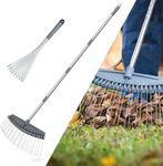Hortem Garden Leaf Rake Set include 64-160cm Yard Thatch Rake Adjustable and 43cm Hand Rake, Lawn Rakes Used for Leaves, Thatch, Gravel