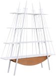 FIVEGIVEN 4 Tier Modern Boat-Shaped Bookshelf with Drawer, White & Brown, 84.3" Tall Vertical Ladder Shelf for Storage Display Decoration, Sturdy MDF & Metal Industrial Frame, for Living Room