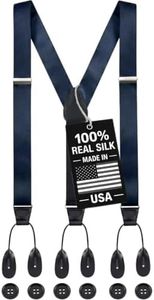 HOLD'EM 100% Silk Suspenders Men Y-Back Fancy Solid Button End-Navy